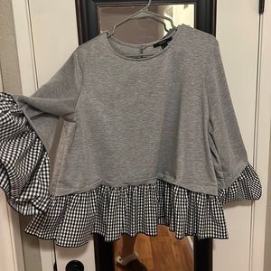 Gray checkered flared top